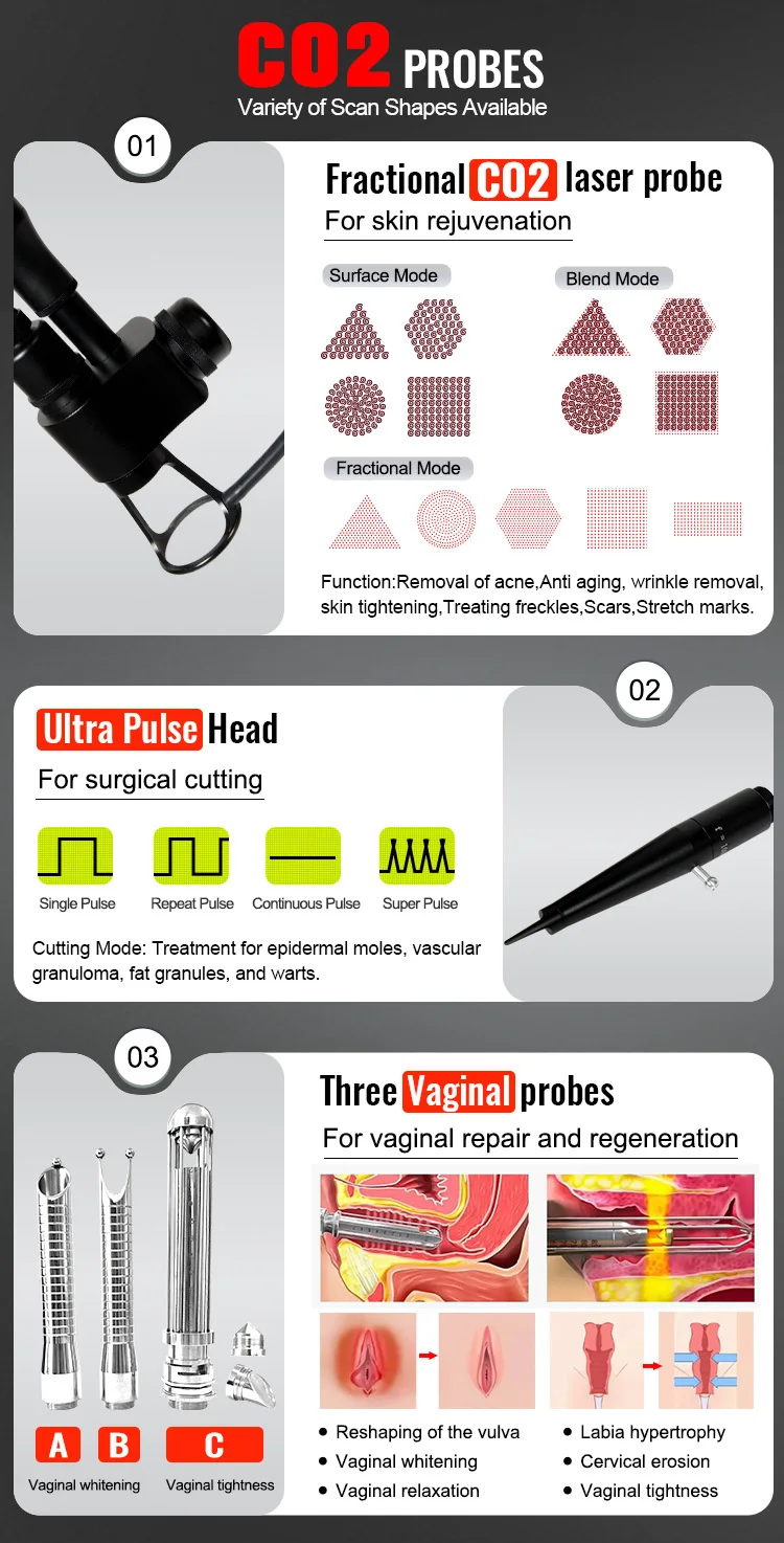 Portable 60W 10600nm Fractional CO2 Laser for Skin Rejuvenation Acne Stretch Mark Removal with RF Metal Tube Co2 Laser Cutting