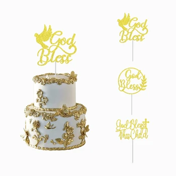 Pack Of 10 PCS God Bless Glitter Paper Cake Topper Cake Decoration