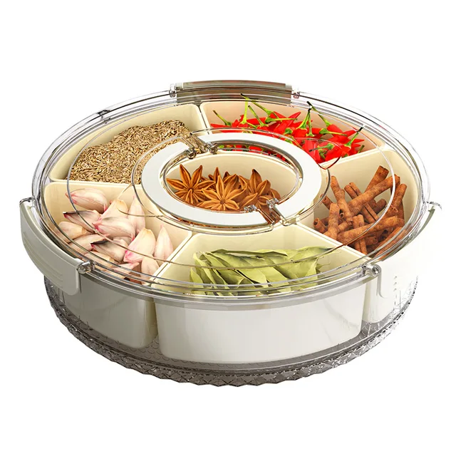 New Divided Serving Tray with Lid and Handle Kitchen Seasoning Storage Container Portable Snack box Fruit Tray