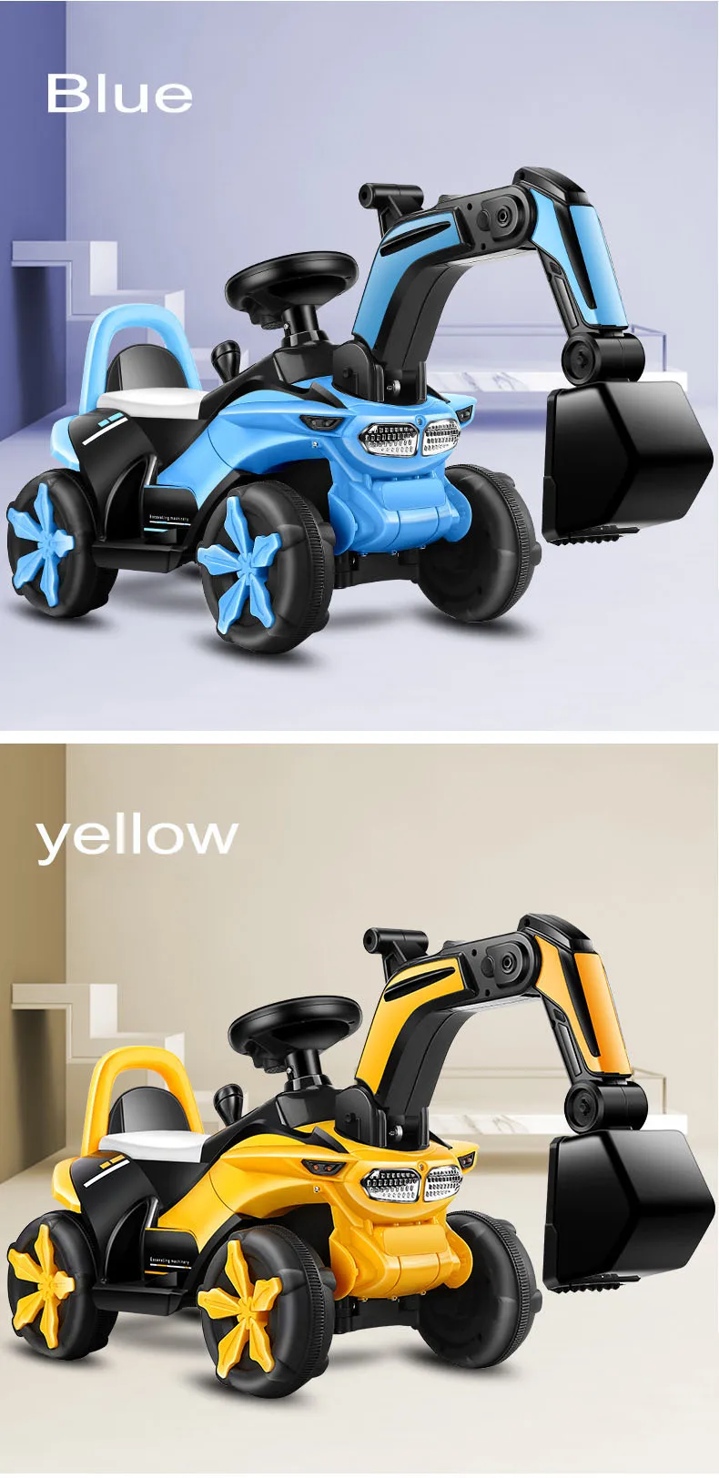 Toddler Sliding Toy Car Excavator Can Sit and Ride Large Flashing Music Children's Engineering Vehicle Electric Excavator