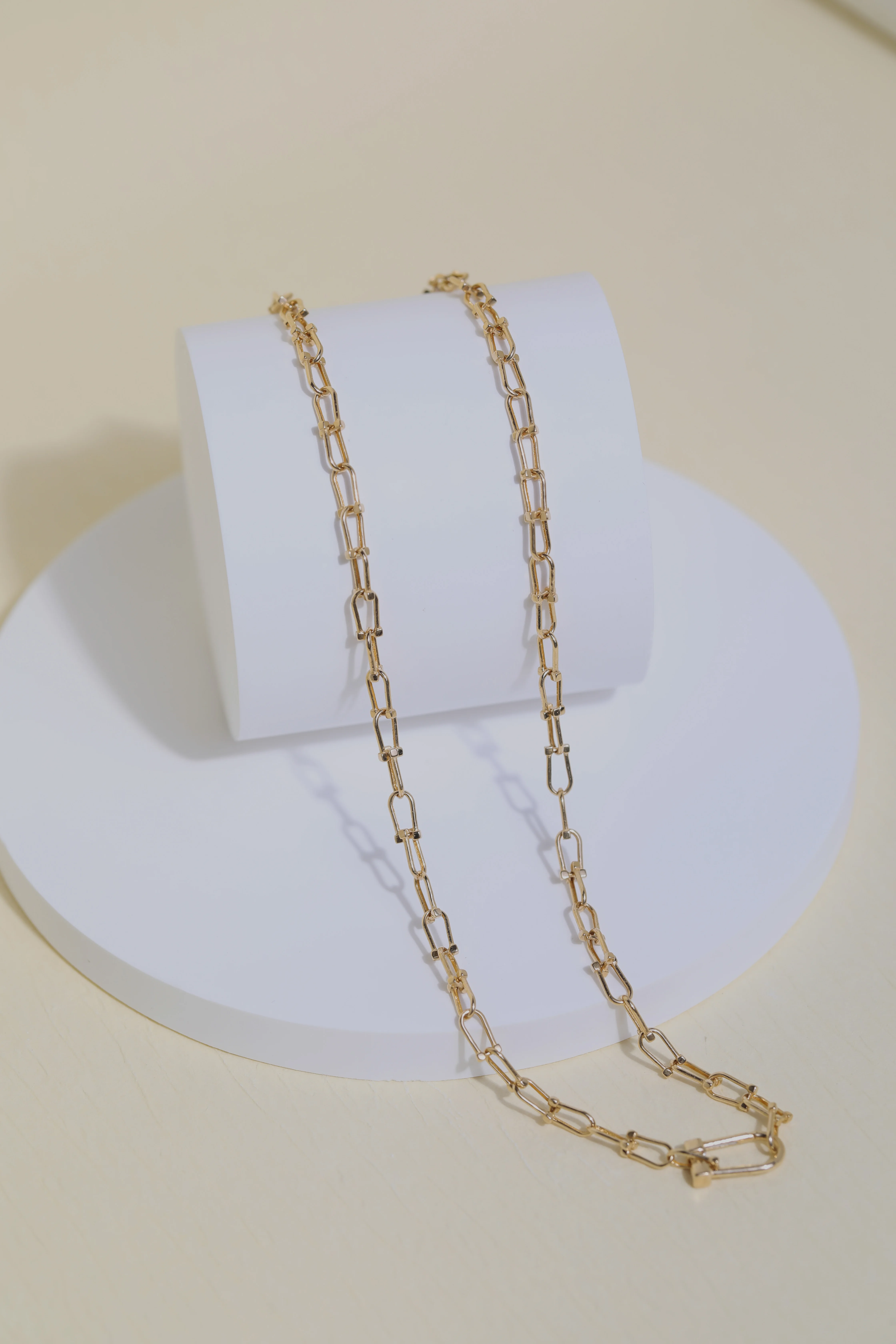 Solid 18K Gold Round Flat Rectangle Chain Link Choker Necklace Women 18k Gold Paper Clip Ins Style Jewelry Link Chain Necklaces