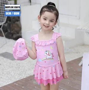 2026 Asian Style Waterproof Swimsuit for 10-year-old Girls, Beachwear, Cartoon Pattern Dress