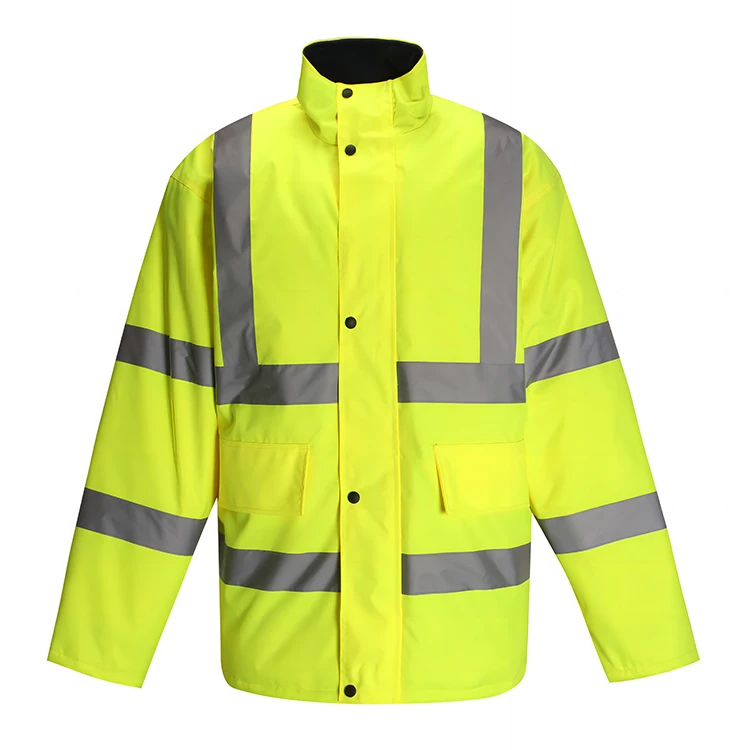 High collar autumn winter manufacturers direct hi vis coldproof waterproof reflective safety rain coat work jacket for adult