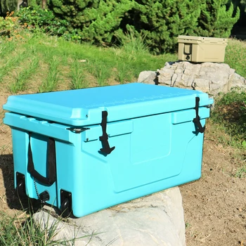 65 quart tiffany blue  rotomolde  cooler box with small wheels   Travel Camping box