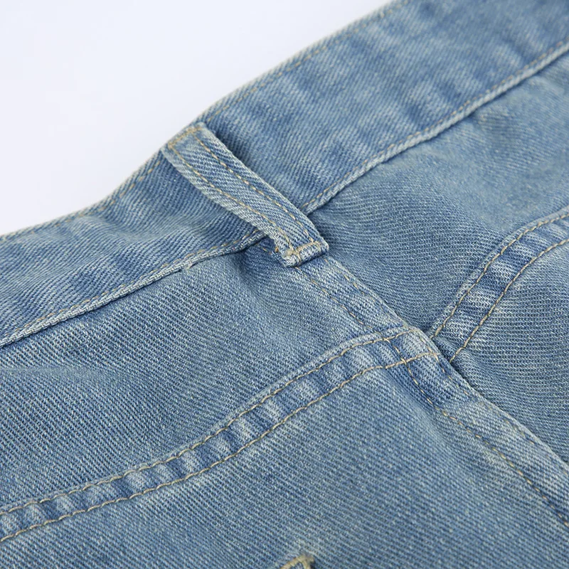 Oudina New Women Street Irregular Jeans Detachable Hidden Buckle Design ...