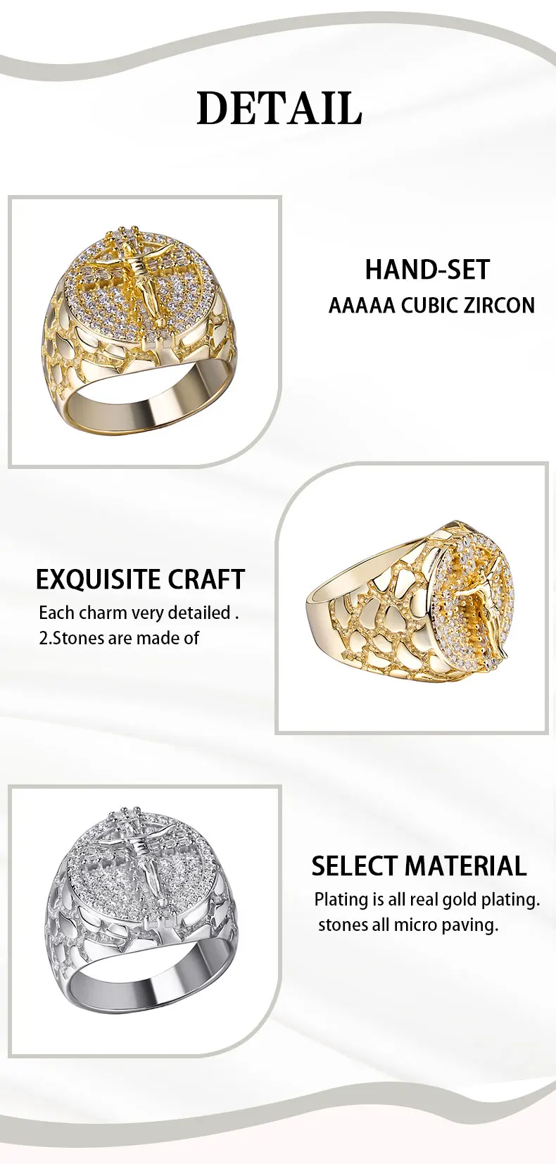 Custom 18k Gold Plated Iced Out Ring Jewellery Or Fashion 925 Silver Cz Paved Jewelry Rings For Men