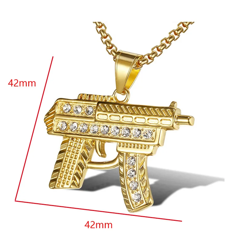 18k Gold Uzi Gun Pendant Necklace 