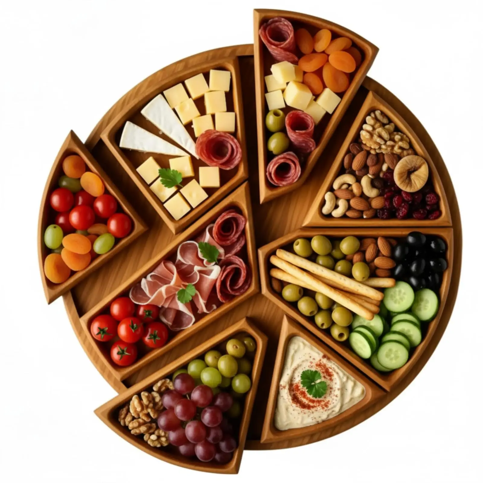 Round Wood Charcuterie Board with Removable Compartments Cheese Platter Appetizer Serving Tray for Party Wedding & Gift