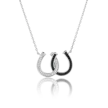 New 925 Silver Horseshoe Black Diamond Pendant Jewlery Horse Shoe Pendant Charm Necklace