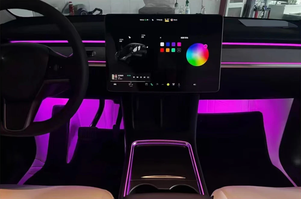 Upgrade 256 Colors Symphony Led Car Interior Ambient Lighting Accessories For Tesla Model 3/Y 2021-2022  Atmosphere Light Strip