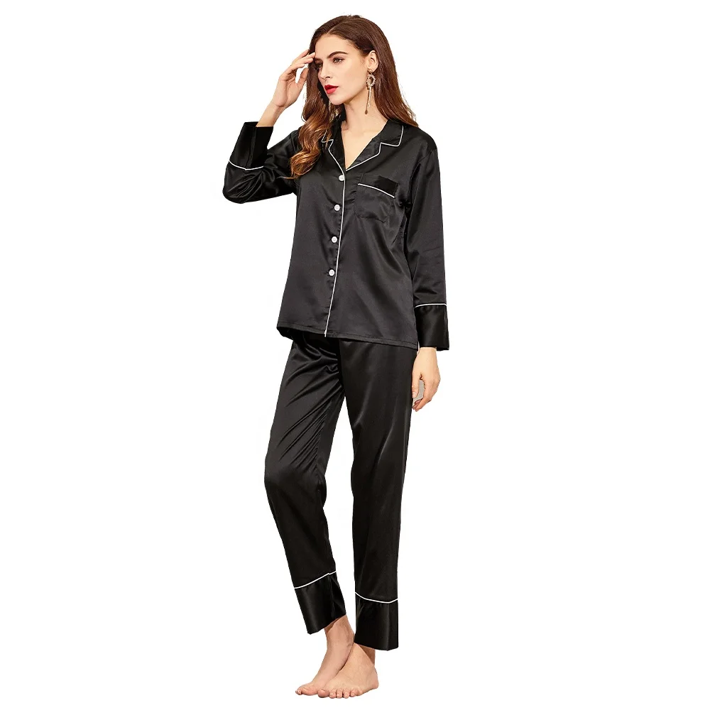 Wholesale Fung-Pijama de satén para mujer, de seda, color negro, 6001 From m.alibaba.com