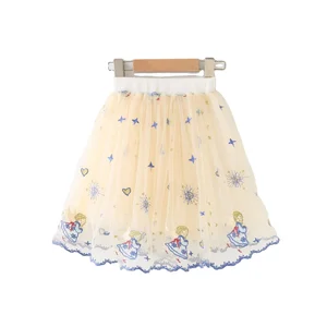 High Quality Kids Wear Summer Little Angel Embroidered Tutu Skirt Baby Girls Princess Puffy Mesh Skirt