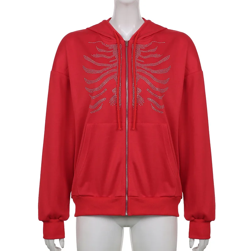 red rhinestone moletom com capuz