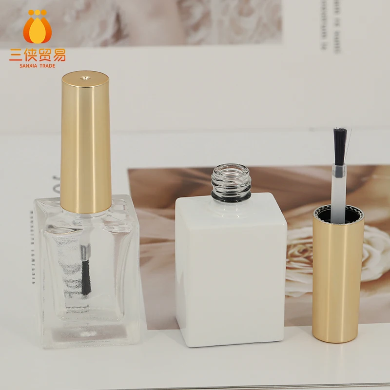 Wholesale 15ml Square Clear Uv Gel Glass Bottle White Empty Nail Polish