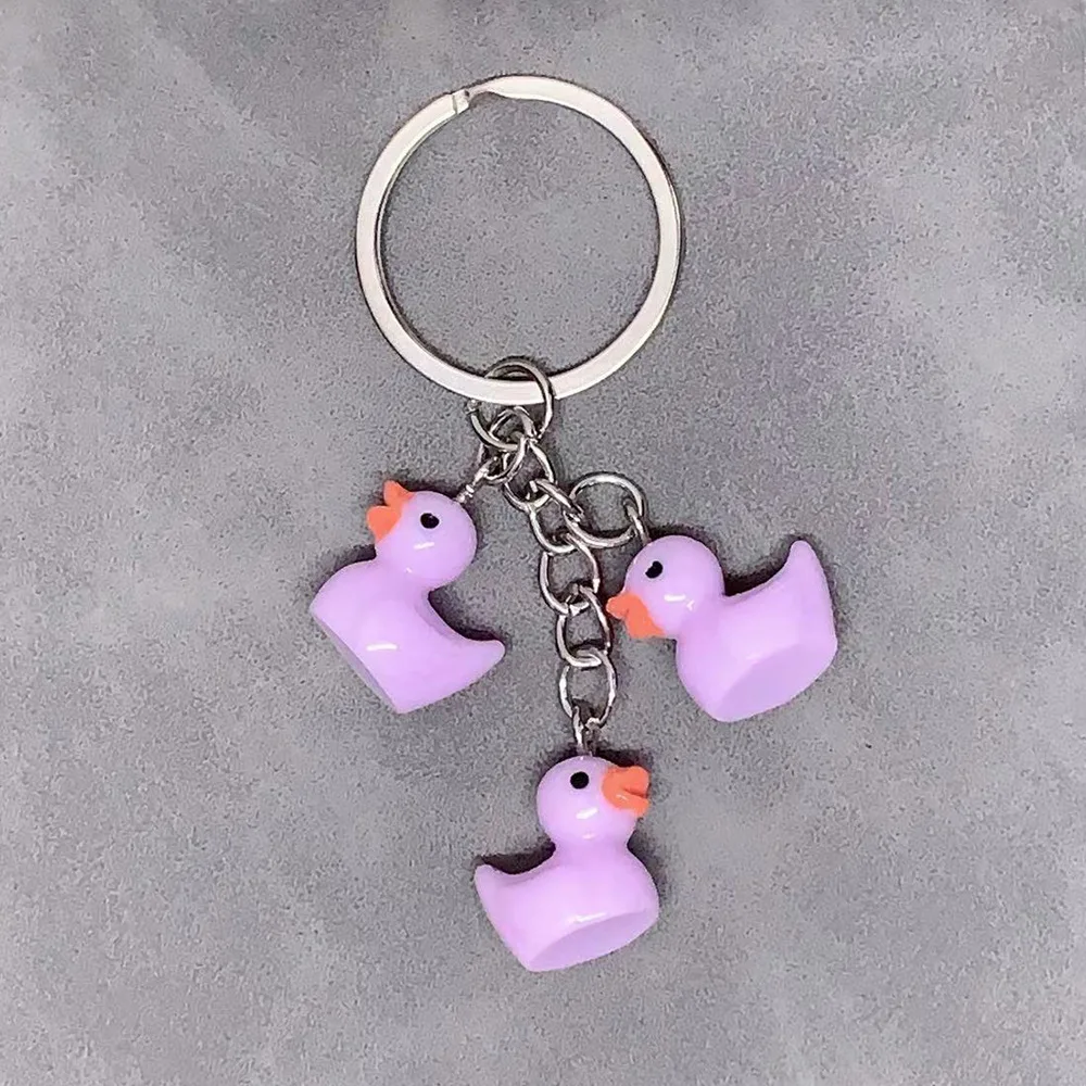 Simple Design Three Mini Yellow Duck Charm Keychain For Women Men