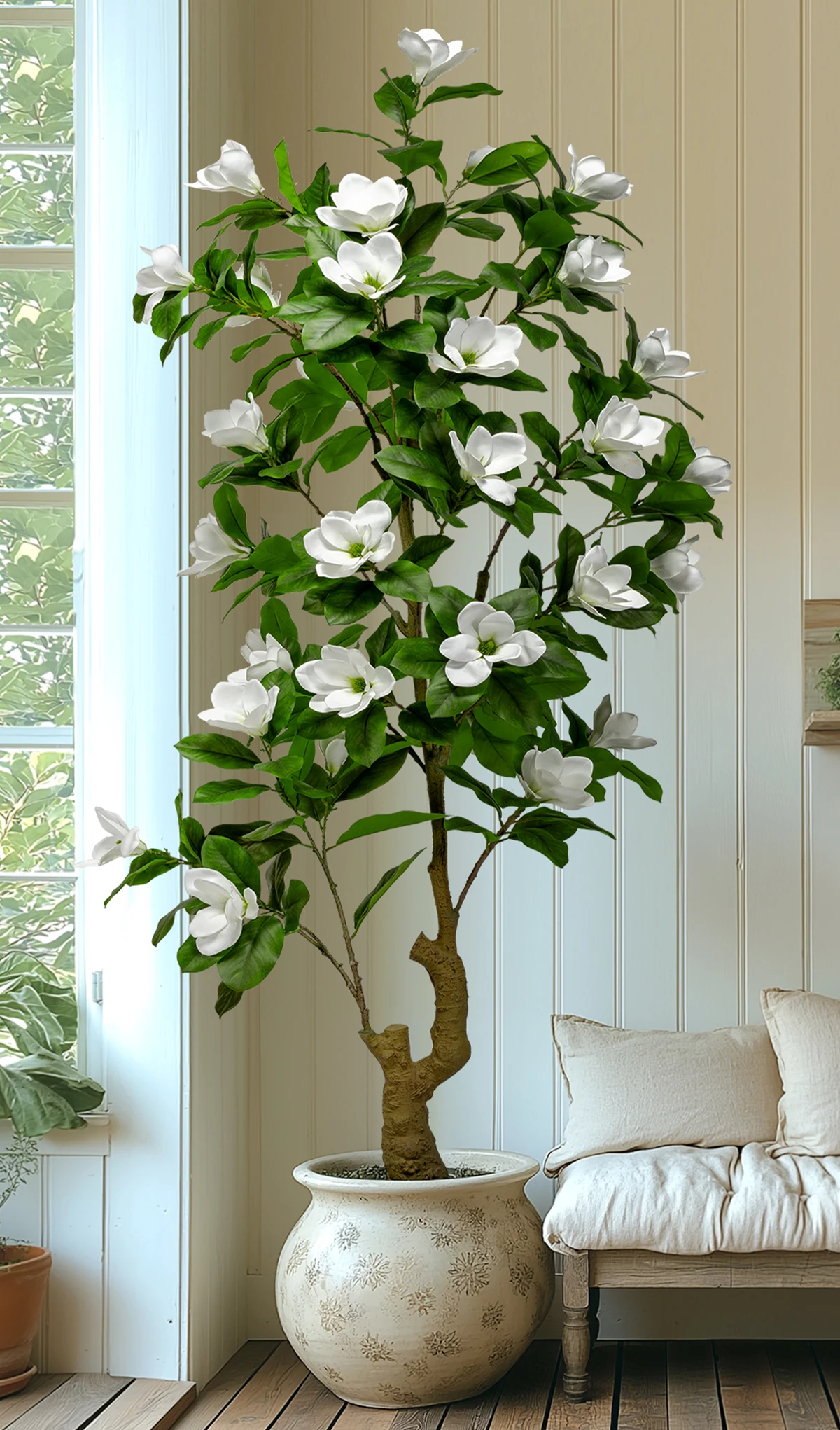 Realistic PE Artificial Magnolia Camellia Bonsai Tree Plastic Flower Indoor/Outdoor Wedding Birthday Party Landscaping factory