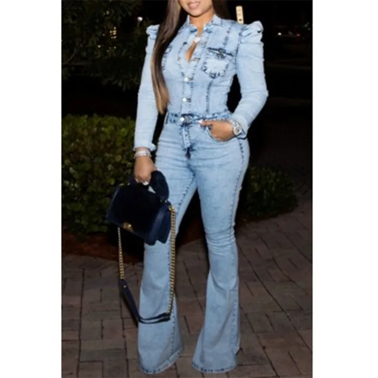 Ripped Distressed Flare Jeans Jumpsuit 
