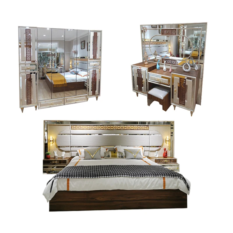 Latest Turkish Design Wood King Size Bedroom Set Modern Home Bedroom Furniture Set