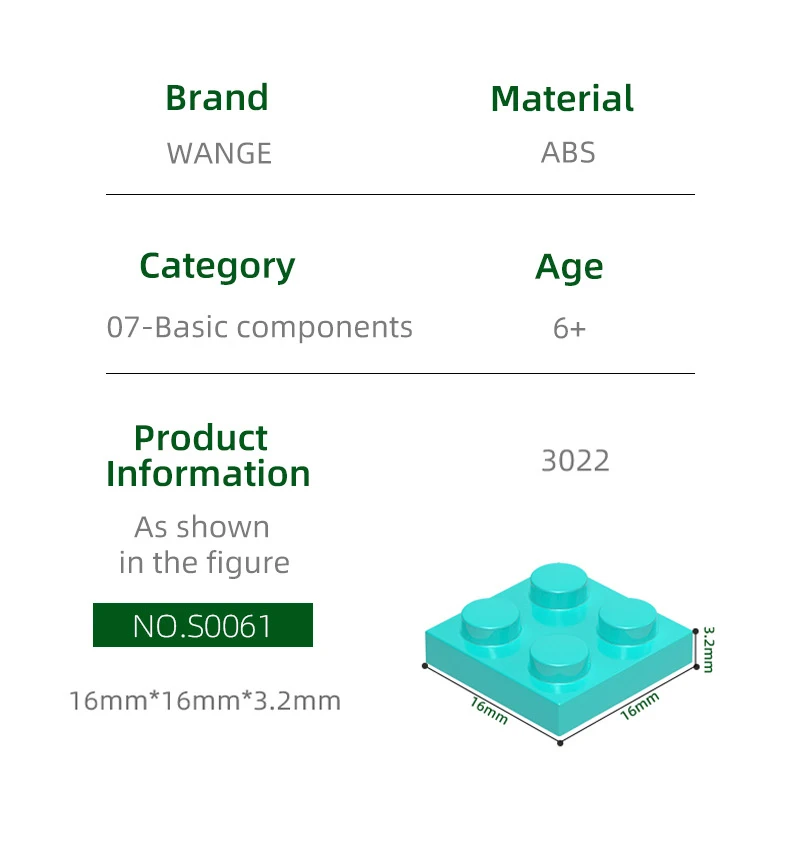 Wange  3022 2x2 Basic Building Block Moc Classic Accessories Compatible with Bricks DIY Children Toy Assembly Gift Box