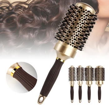 Brown Hangable Non-Slip Handle Bristle Hair Straightener Massage Comb Set for SHANGZHIYI