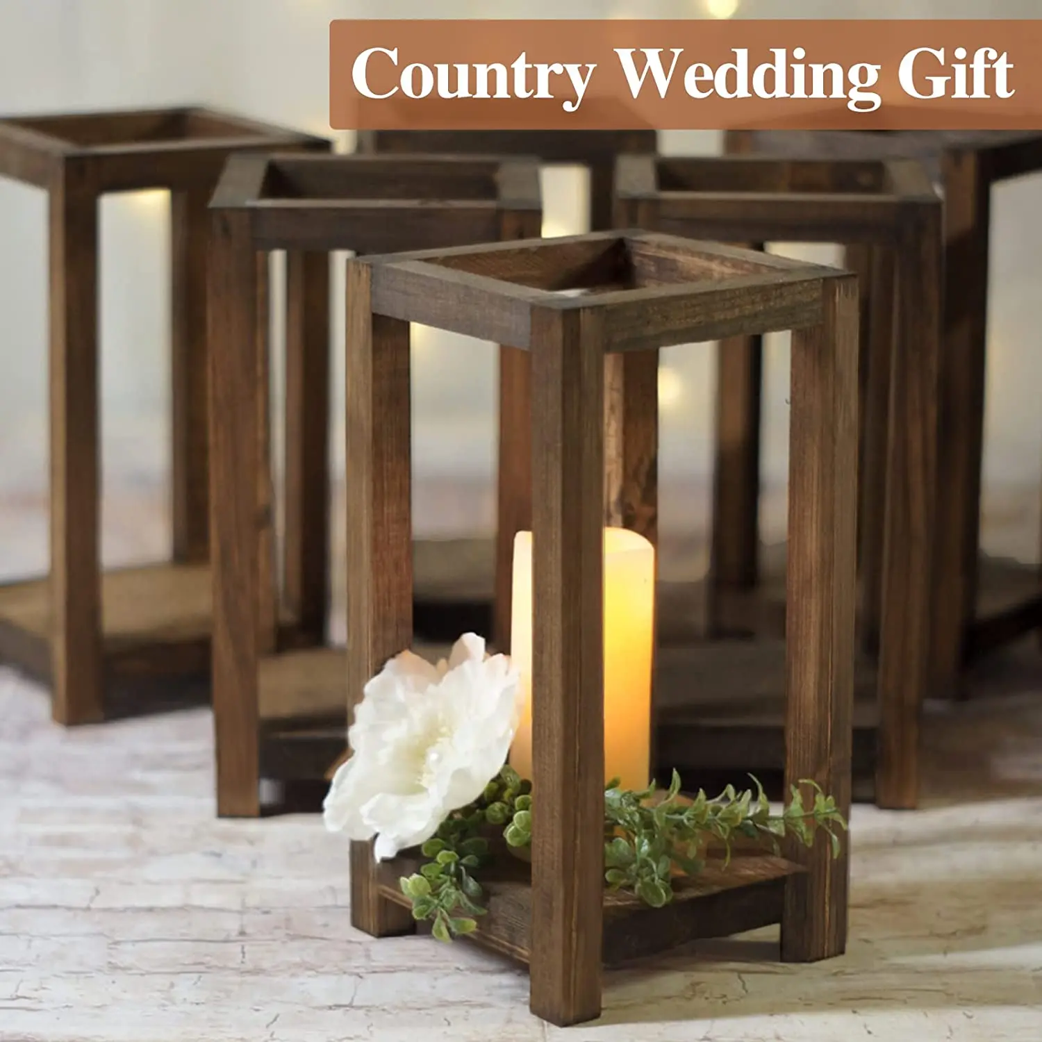 Wood Candle Lantern Centerpiece Rustic Wedding Table Decoration Farmhouse Decor Wooden Candle 8290