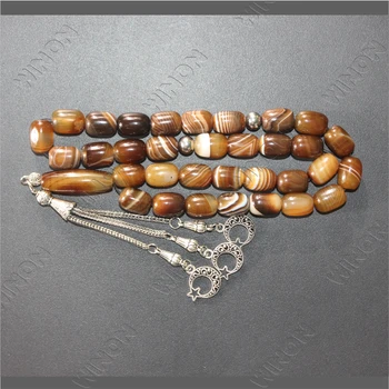 Saudi Arabia Natural Agate Coffee Color Zinc Alloy + Stainless Steel Accessories Islamic Prayer Beads Men's Rosary Misbaha