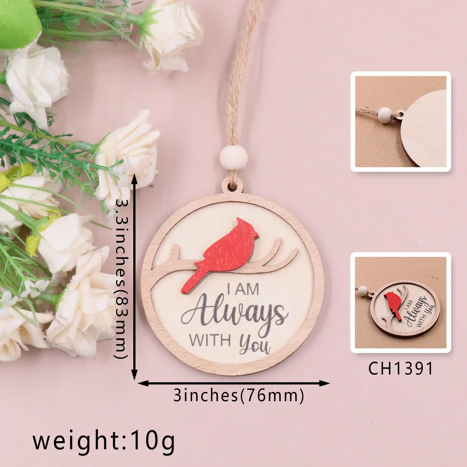 CHA242CH1391 Custom 1-piece Wooden Memorial Christmas Tree Ornament with Strings and Wooden Beads Factory Always with You Print details