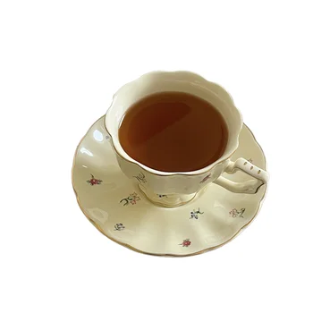 Modern Luxury Floral Ceramic Coffee Cup Set High Quality Daily Used Tea Cups & Saucers with High Quality