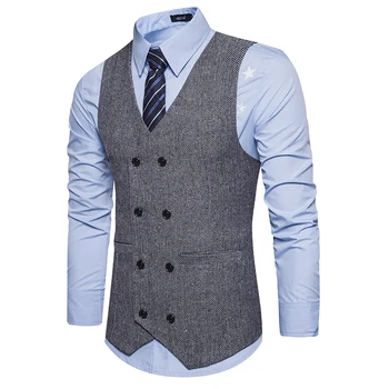 Men's British Herringbone Tweed Vest Premium Cotton Waistcoat