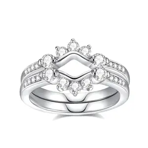 Rings Silver 925 Fashionable Moissanite Platinum Plated Ring Unique Double Stacked Gemstone Rings Fancy Jewellery for Ladies