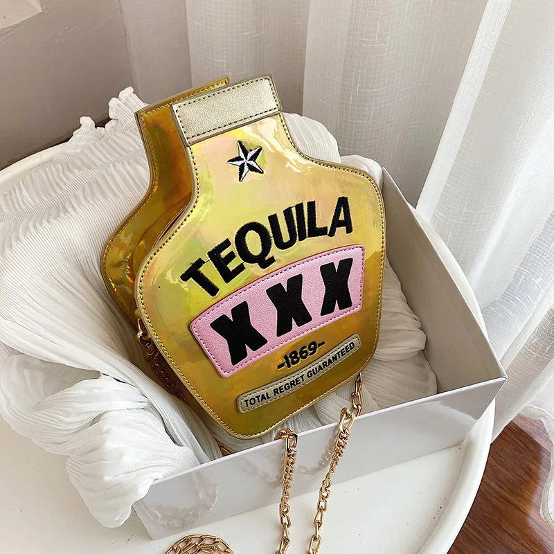 Sparkling Bag for Women FashionTequila Bottle Shaped Clutch Purse Elegant  Handbag Female Chain Shoulder Bag Designer Cross Body