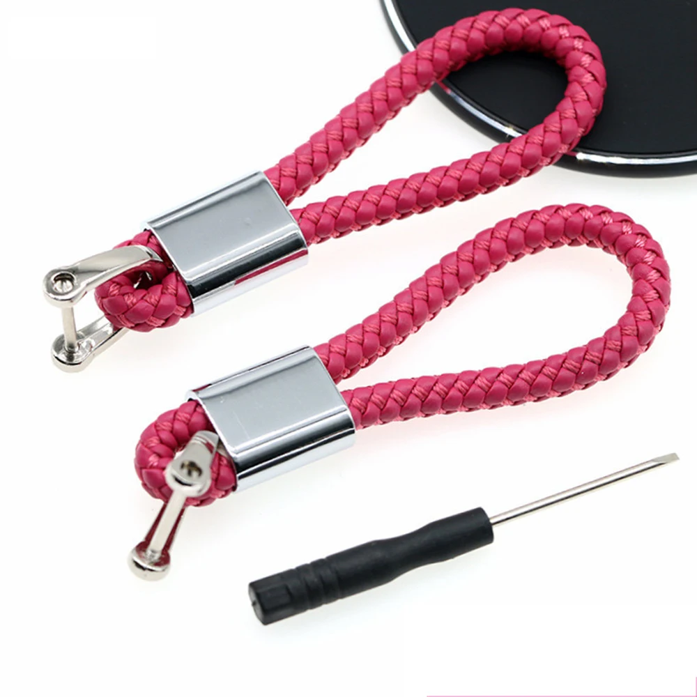 Customizable Leather Key Chain Knit Design Metal Vogue Sweethearts Vachette Clasp Vegetable Tanning Button Pendant Key