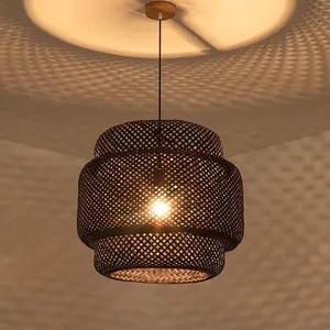 Zeal Lighting Handmade Rattan Art Chandelier Lamps Ding Room Led Black Weave Bamboo Pendant Lights