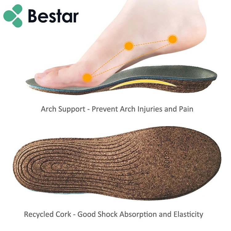 Chinese Factory Quality Waterproof and Comfortable Orthopedic Cork Rubber Insoles