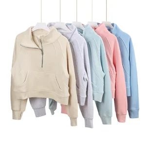 Women's Lulu Oversized Pullover Turtleneck Zipper Front Logo Hole Design Fleece Jacket Breathable Winter