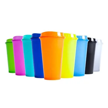 Custom Logo Plastic Coffee Mugs BPA Free 16 Ounces Reusable Color Changing Hot Cups With Lids