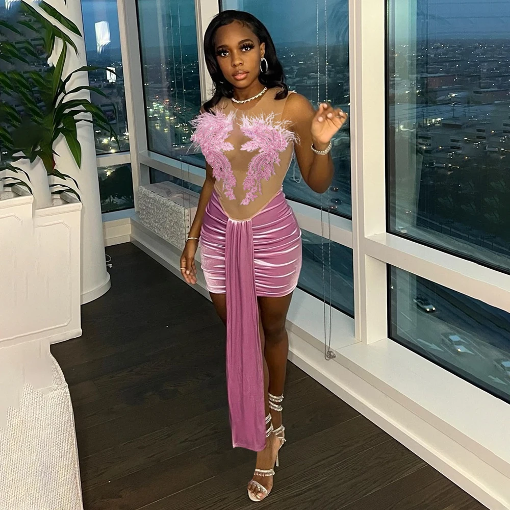 Women Vestidos Mujer Sexy Club Dress XXL Sleeveless See Through Outfits  Pleated Bodycon Mini Dresses With Ribbon| Alibaba.com