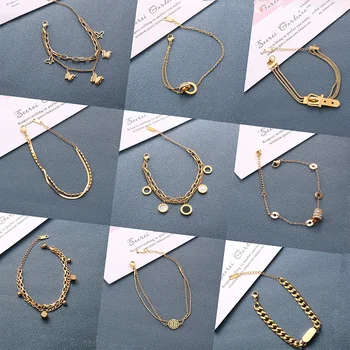 Fashion 18K gold plated stainless steel lucky charm bracelets waterproof inoxydable women jewelry