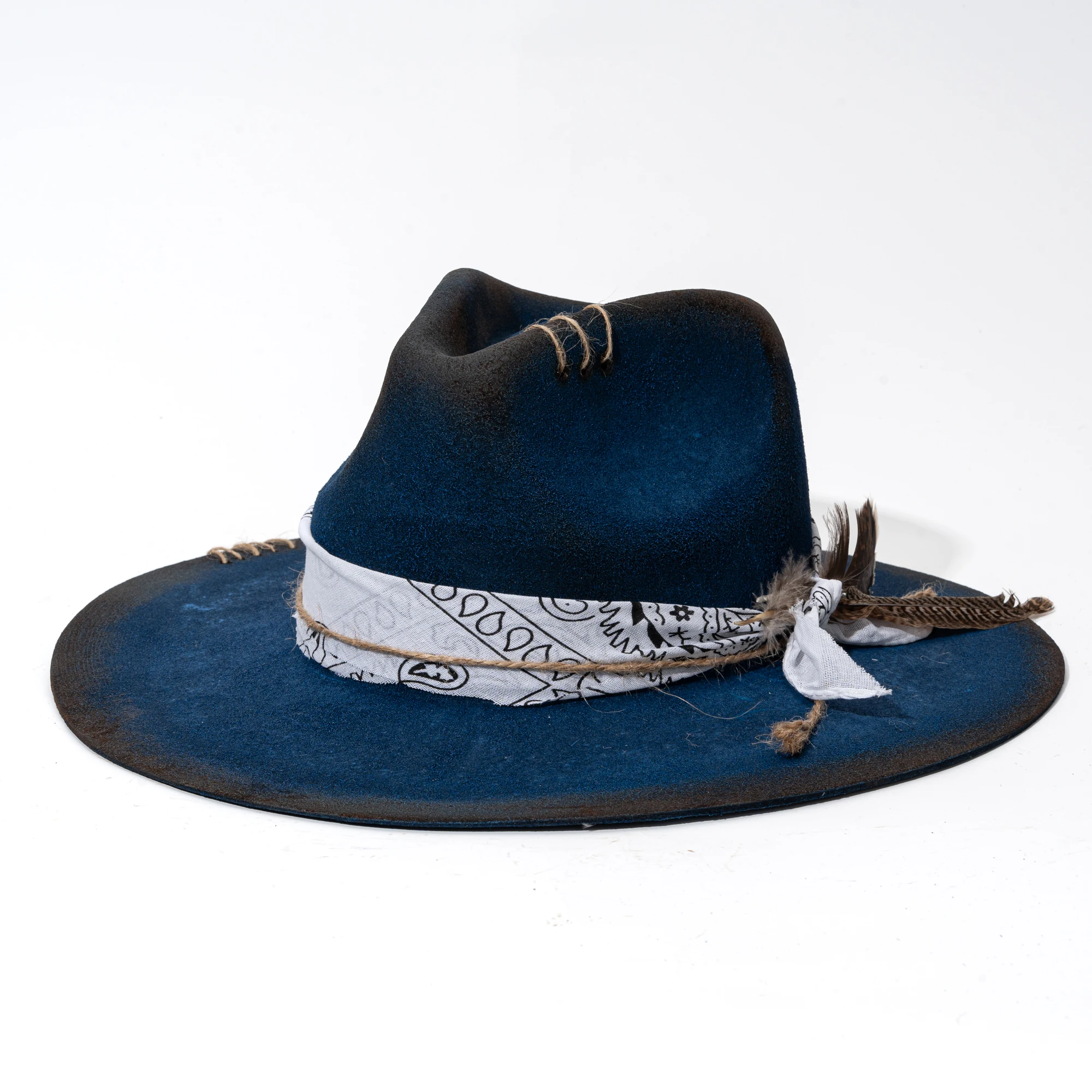 Vintage Wide Brim Wool Fedora Hat Handmade Distressed Rancher Style JonHats Handmade Vintage Fedora with Unique Distressed Look  main image 4
