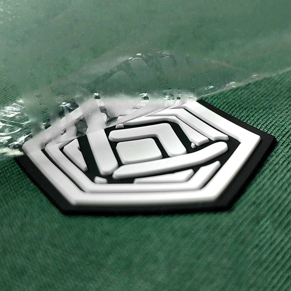 Silver Glossy Silicon Patch Customized 3D Embossed LOGO Heat Transfer on Garment Rubber Clothing Tags Special Shape