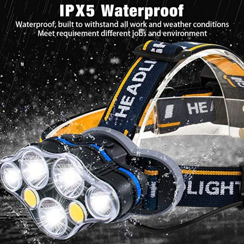 Clover 7 LED USB Rechargeable Head Lamp 500 Lumen 8 Modes 18650 Waterproof LED Headlamp for Outdoor Hiking Portable IP65 Rating