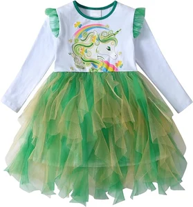 New Product Explosion Green unicorn Irregular Skirt Children Lace Dress Patterns Tulle Dress