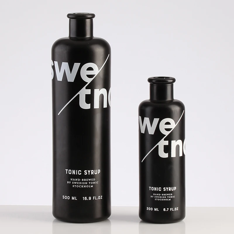 High Quality Frosted Black Color Round Tequila Glass Bottle 200ml 500ml Free Sample
