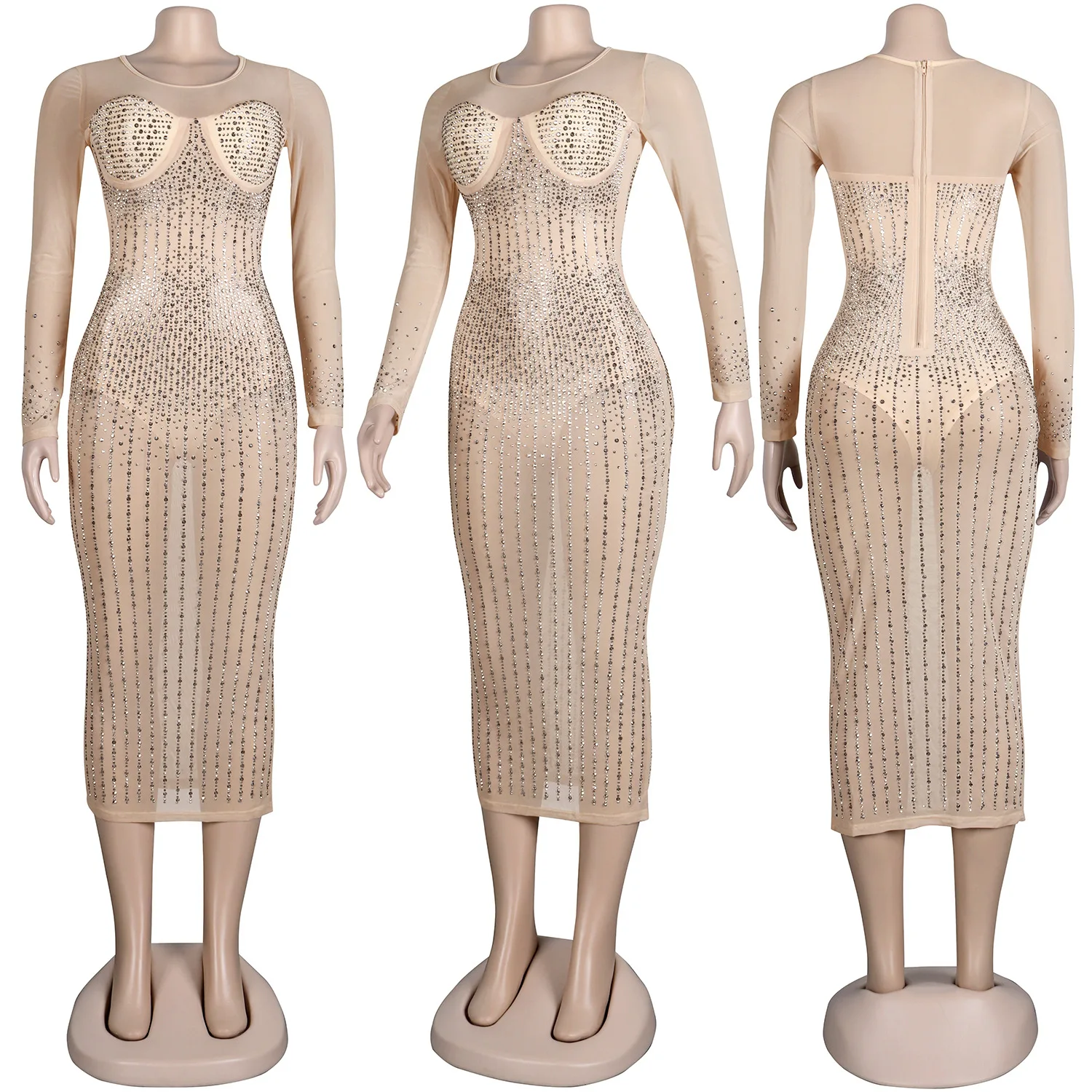 BH198 Dress - Elegant Bodycon Rhinestone Evening Party Wear