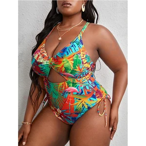 Women's Plus Size Floral Print One-Piece Swimsuit Backless Crisscross Bathing Suit Tankinis Style XL Size Breathable Waist