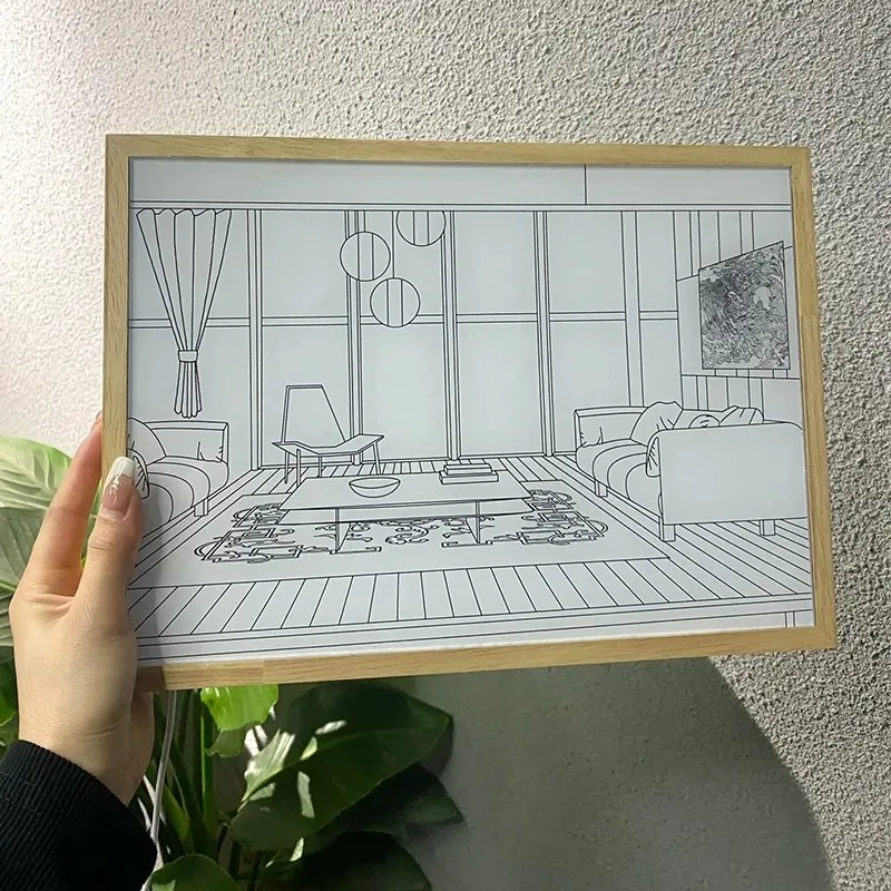 Wall Art Light Painting Night Light Usb Powered Dimming With Wooden