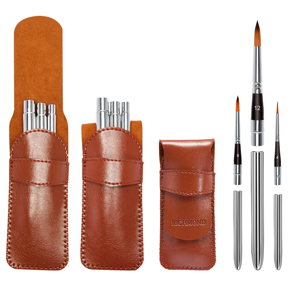 
100% Kolinsky соболиный ворс, Круглый наконечник, металлическая ручка, для путешествий, набор кистей для рисования акварелью 