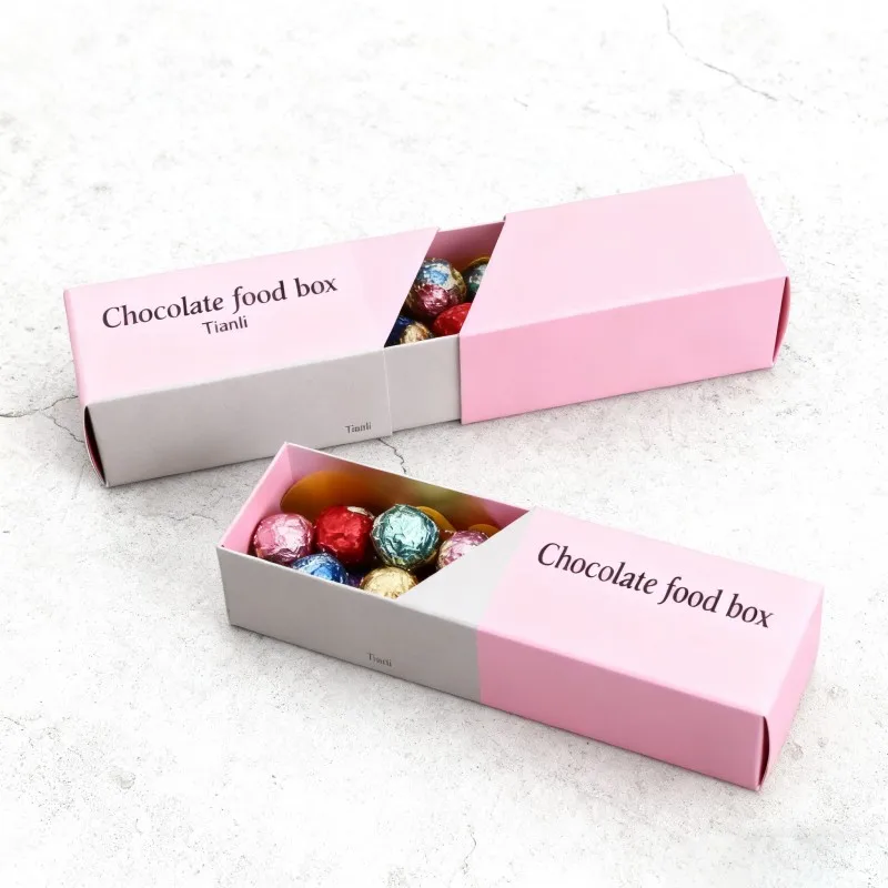 Caixa de Papel Descartável, Reciclável e Alimentar, Personalizada com Gaveta Deslizante, para Embalagem de Donuts, Chocolate, Doces, Lanches e Sobremesas