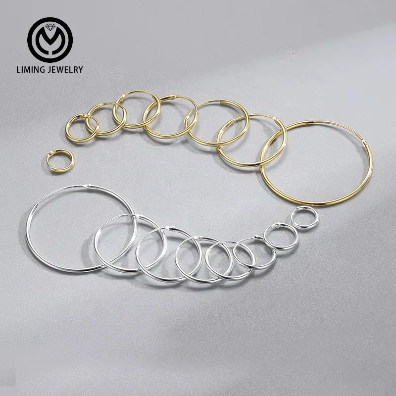 GE13 Fashion Geometry Minimalist 925 Sterling Silver Hip Hop Fine Jewelry Big Round Hoop Earrings for Women 18k Gold Plated