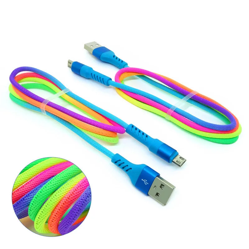 Fast Charge 2A 1M 3FT Rainbow Colorful Charging Cable Mobile Phone USB Cable  for I11Pro Micro USB Android Type C Quick Charge
